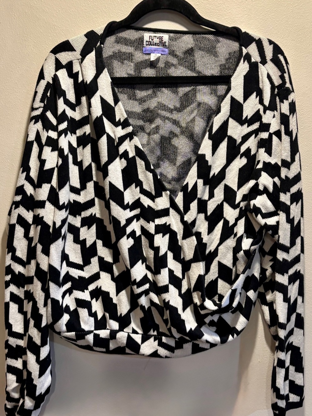 Future Collective Kahlana Barfield Brown Black White Abstract Geometric Wrap Top